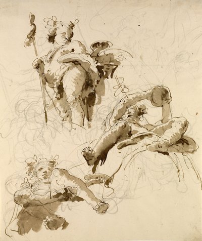 Drie studies van de god Bacchus door Giovanni Battista Tiepolo